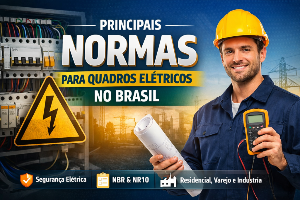 Quadro elétrico com destaque para normas NBR 5410 e NR10 no Brasil